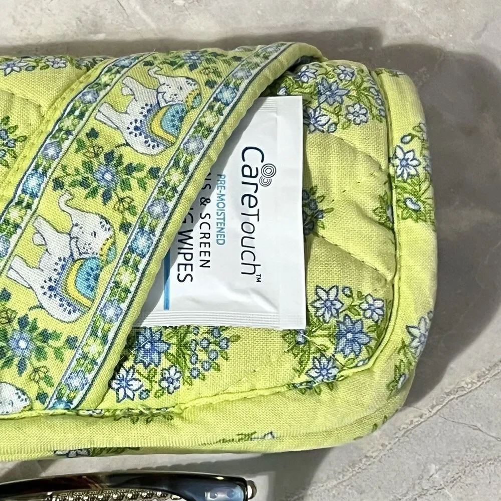 Vera Bradley Double Glass Case Quilted Floral Paisley Elephant Citrus Yellow - Picture 13 of 16